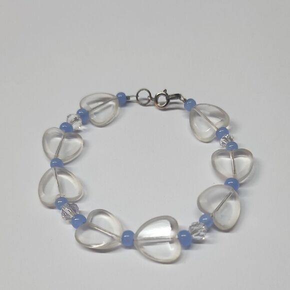 No Brand Jewelry - Elegant Clear and Blue Glass Heart Bracelet